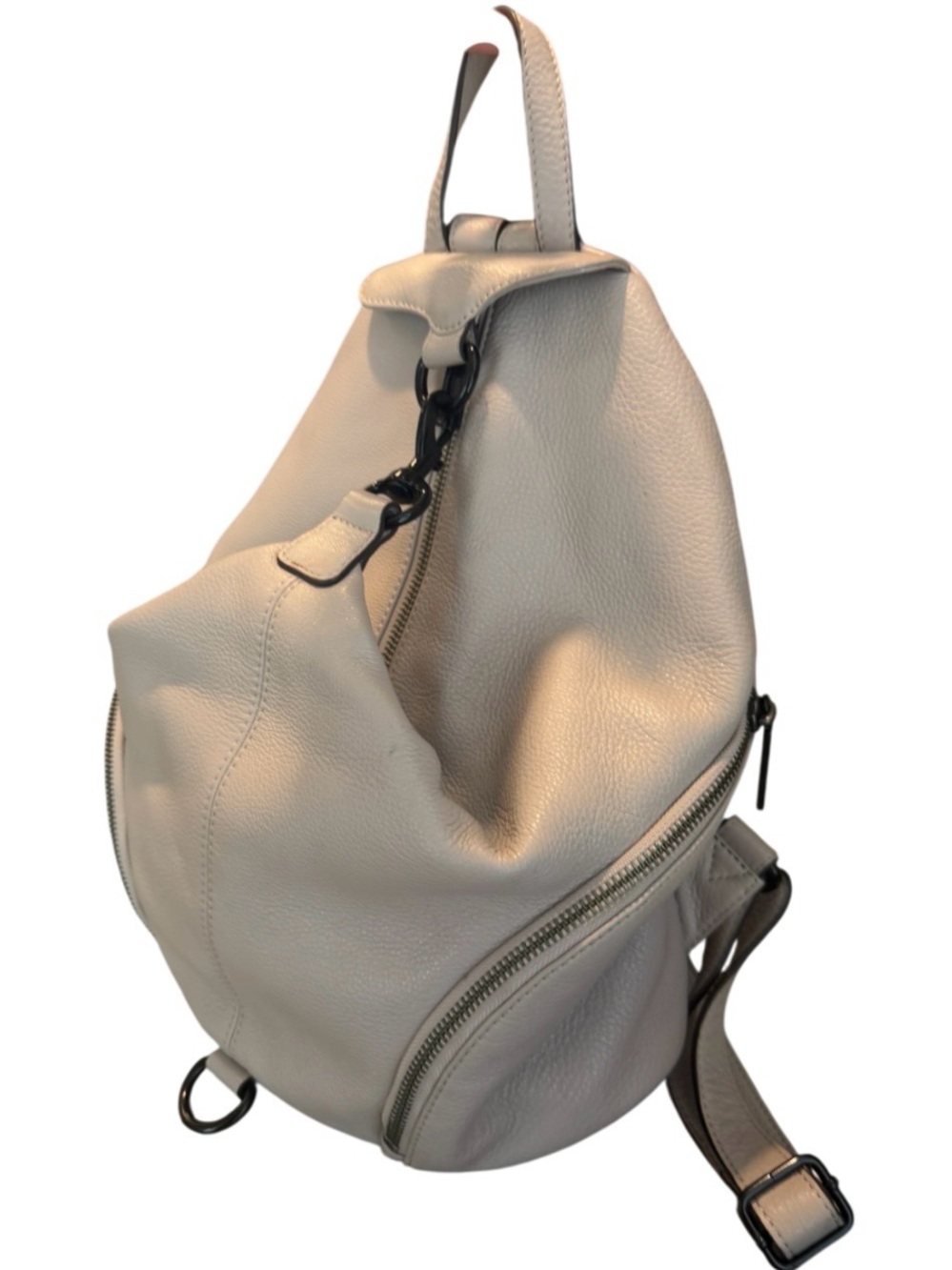 Rebecca Minkoff Pebbled Leather Large Julian Backpack in Bone - Black Hardware